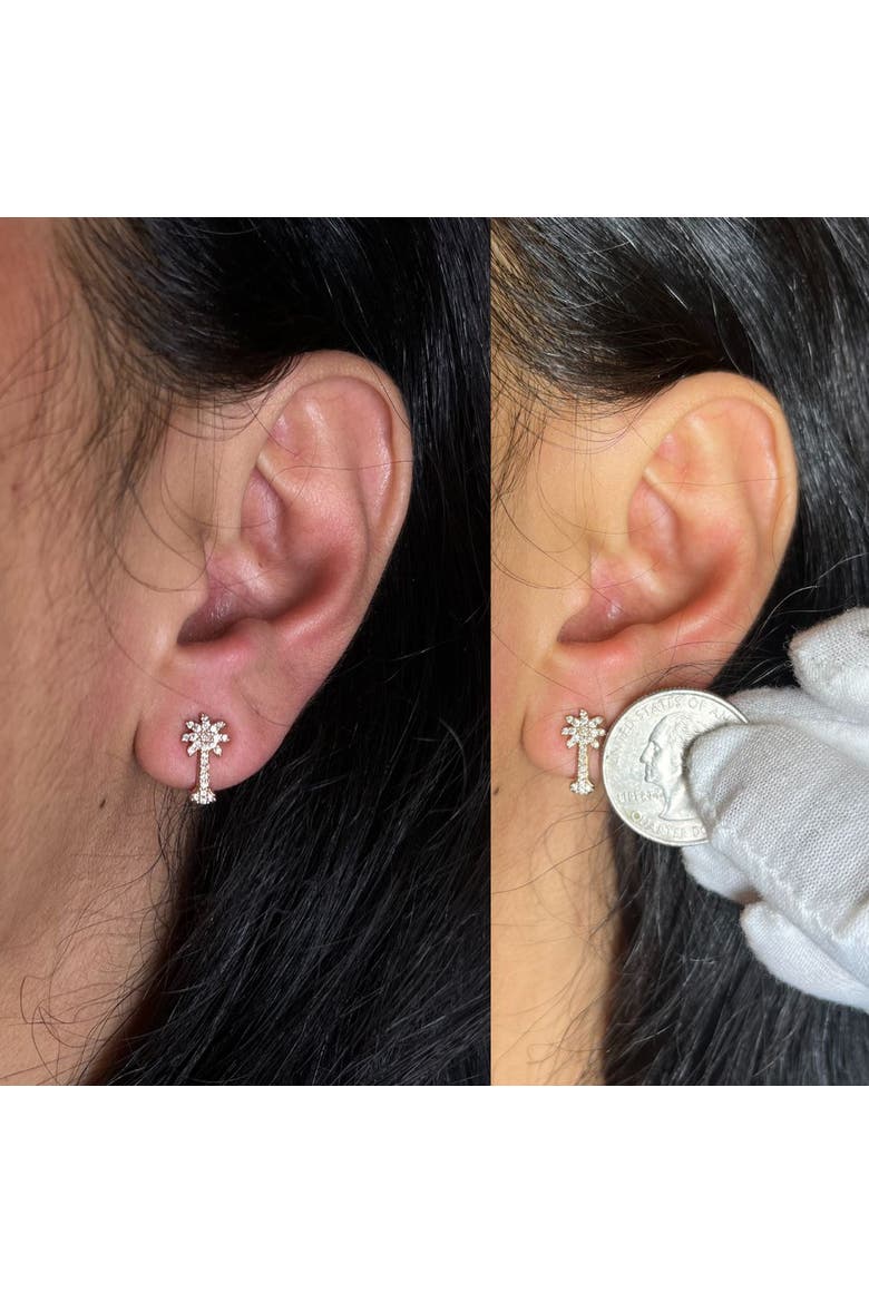 10K Rose Gold 1/4 Ct Diamond Palm Tree Stud Earrings, Alternate, color, Pink