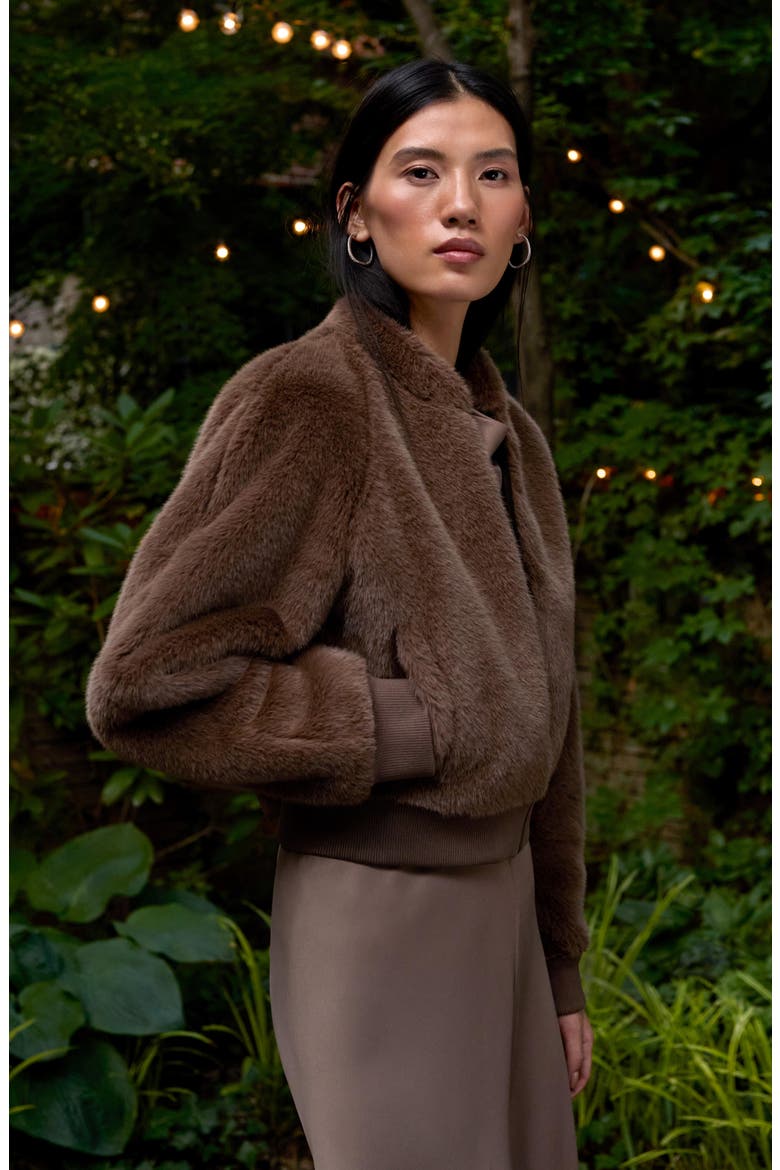 Faux Fur Bomber Jacket, Alternate, color, BROWN PLUSH