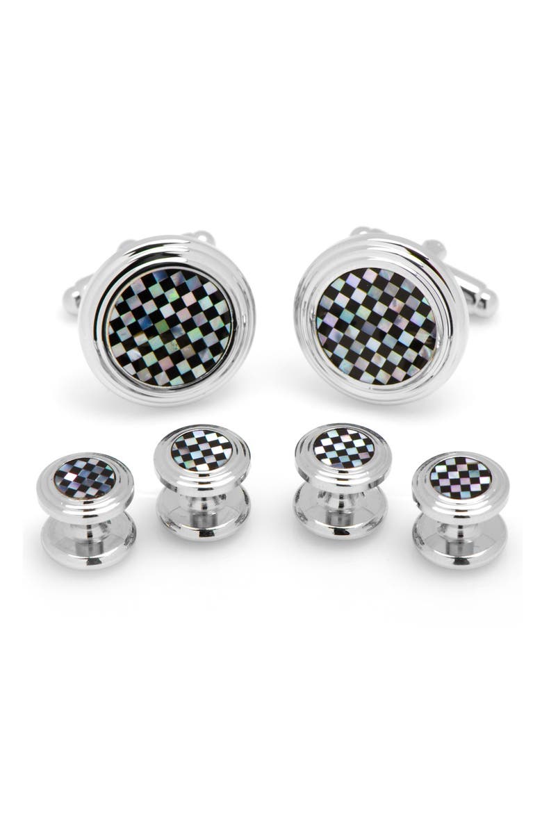 Onyx & Mother-of-Pearl Shirt Studs & Cuff Links, Main, color, BLACK