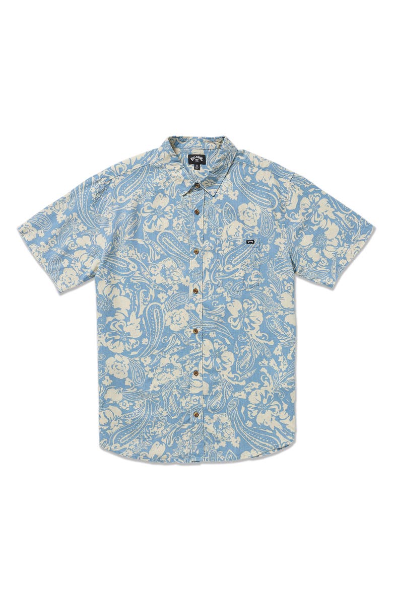 Billabong Cordoba Floral Short Sleeve Linen Blend Button-Up Shirt, Alternate, color, Carolina Blue