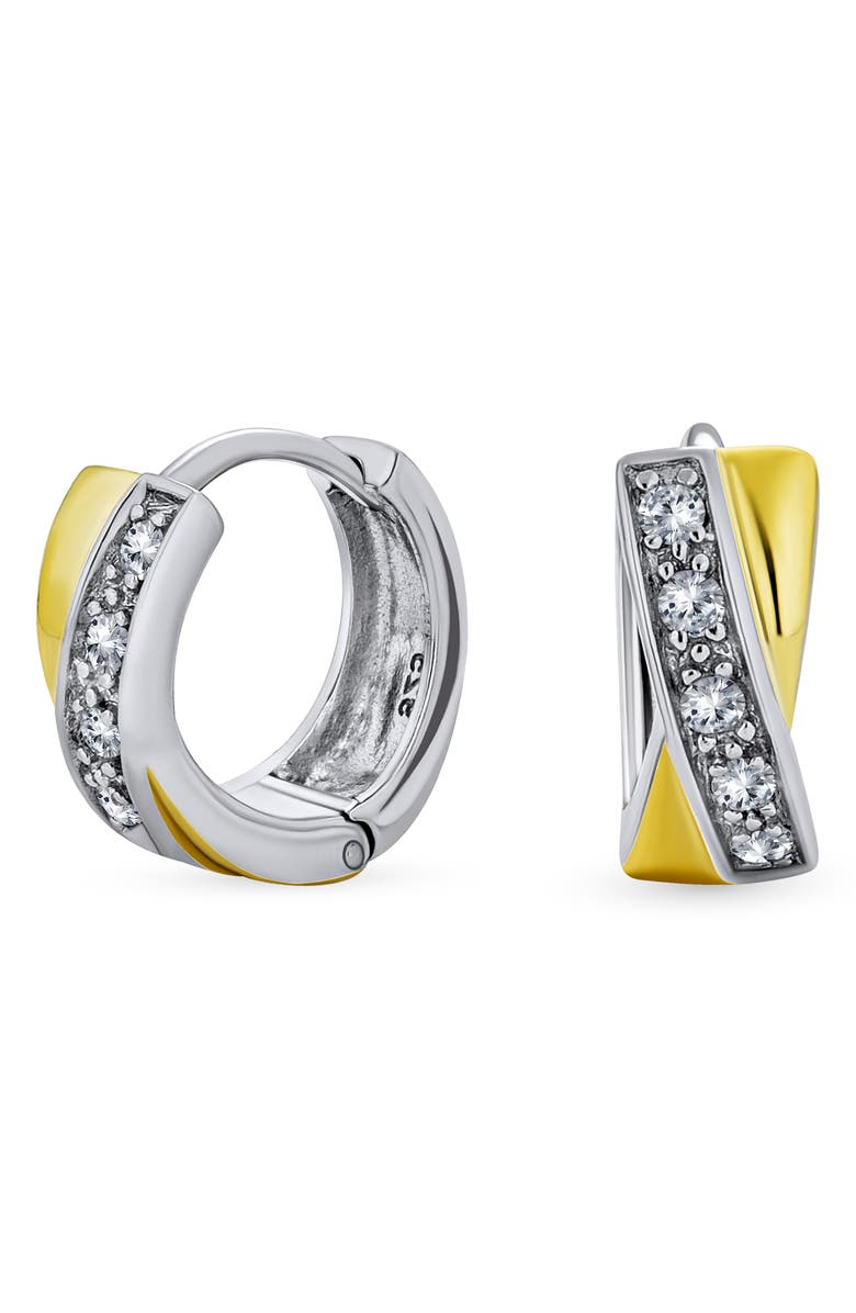 BLING JEWELRY Gold Plated Sterling Silver Criss Cross Hoop Earrings, Alternate, color, 