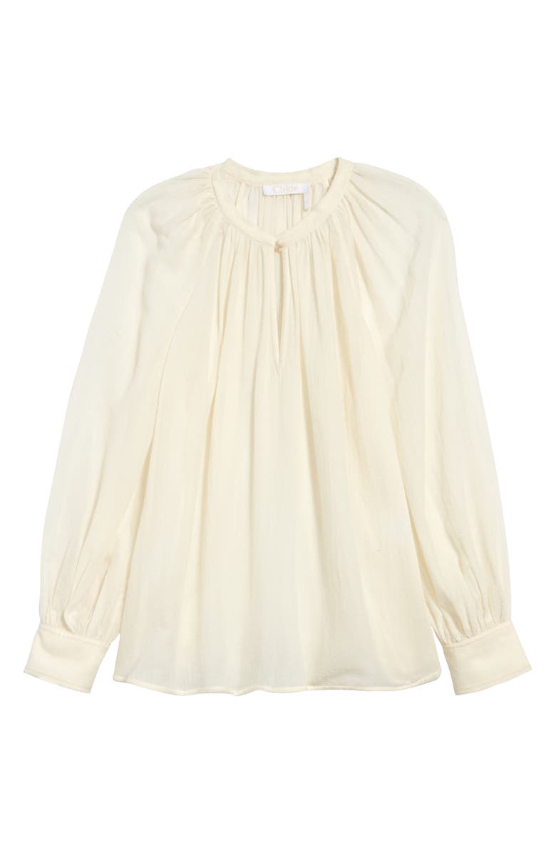 Chloé Gathered Wool Gauze Blouse, Alternate, color, 