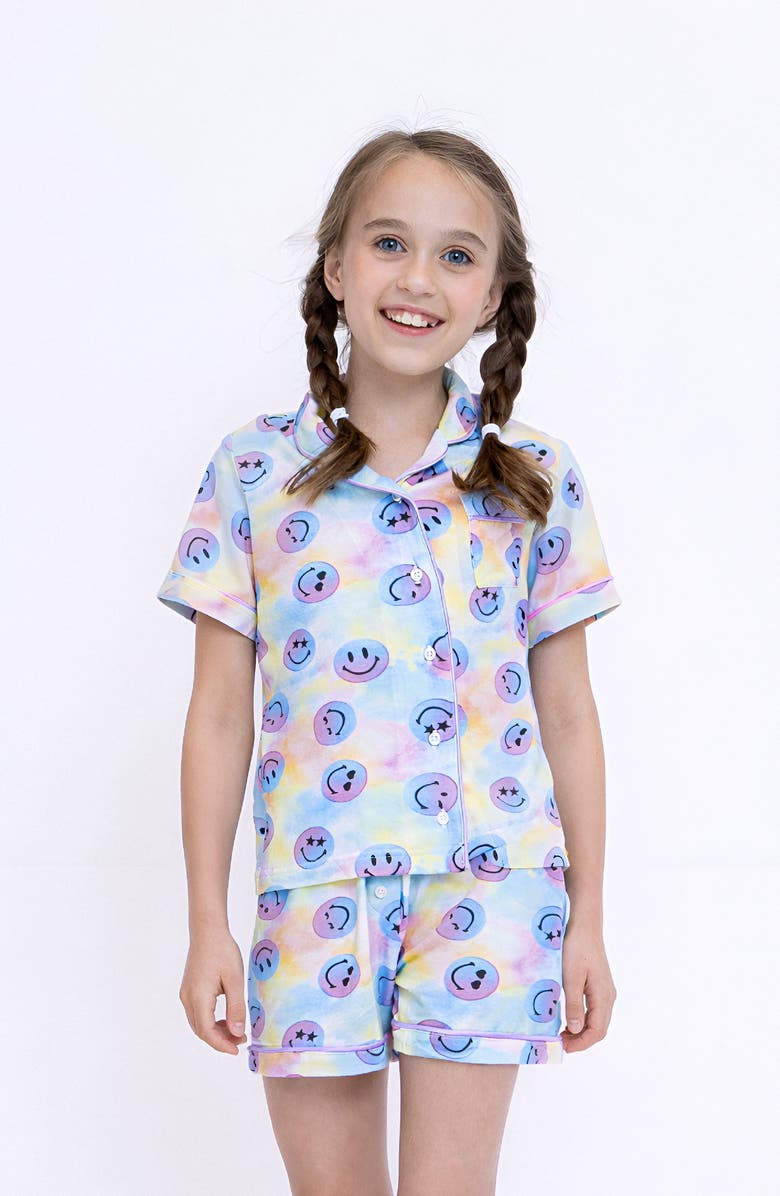Preppy Goose Smiley Face Short Sleeve Jersey PJ, Alternate, color, Blue Multi