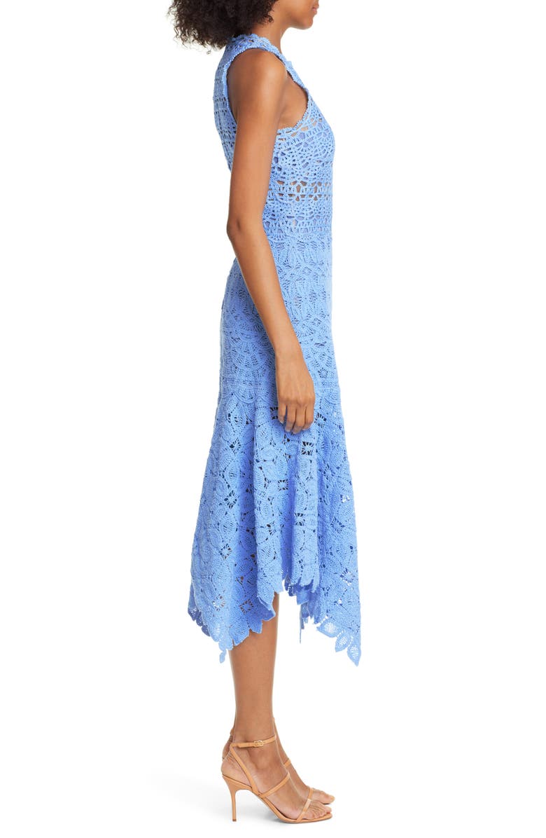 Simkhai Jonathan Simkhai Handkerchief Hem Crochet Lace Midi Dress, Alternate, color, 