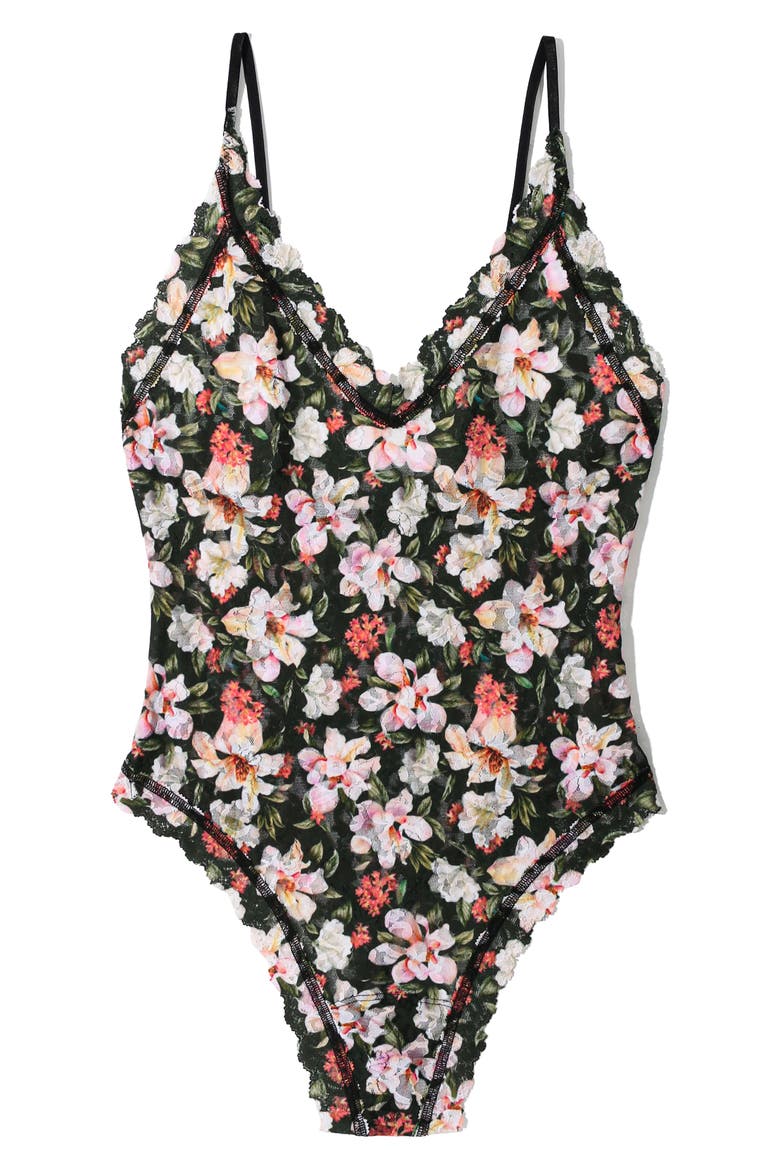 Lace Thong Bodysuit, Alternate, color, DARK ROOM BLOOMS