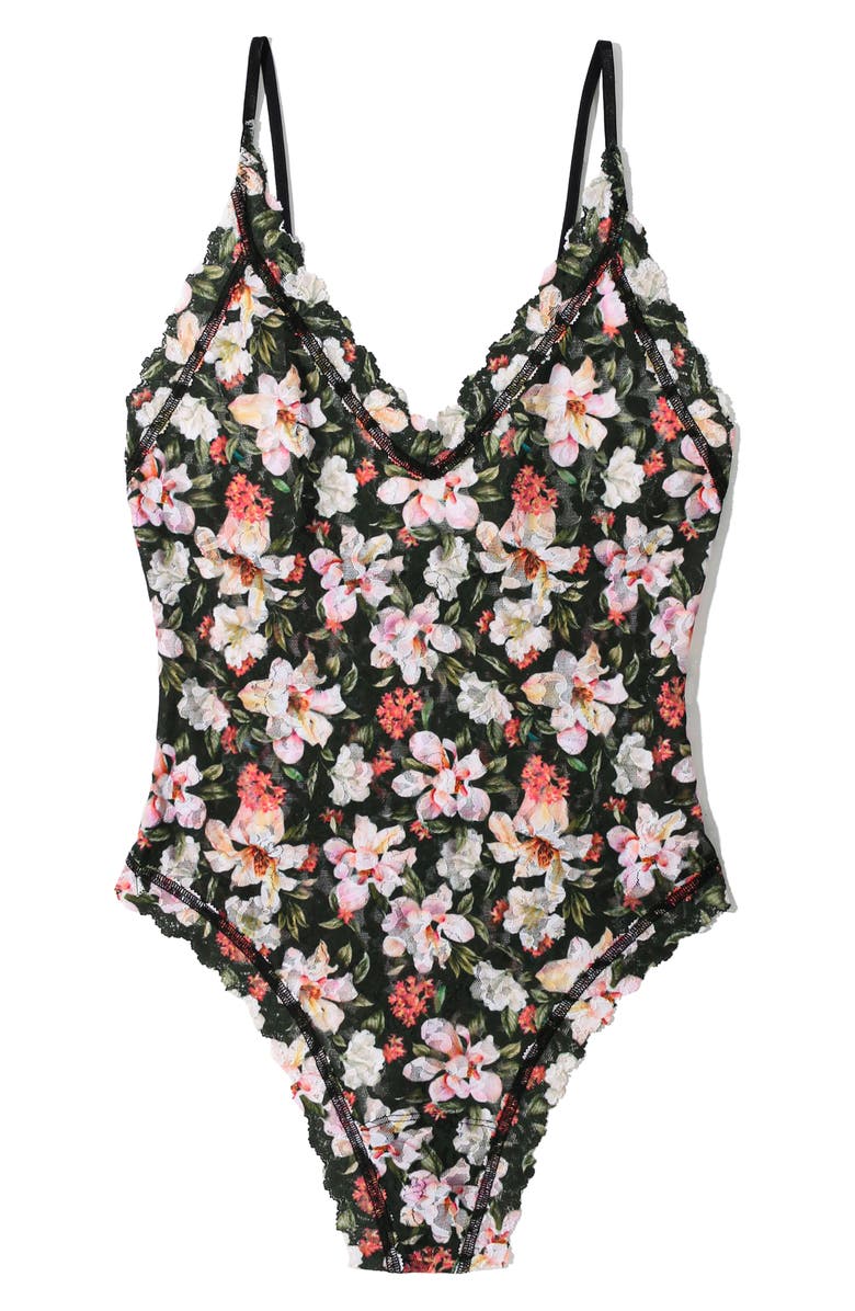 Hanky Panky Lace Thong Bodysuit, Alternate, color, Dark Room Blooms