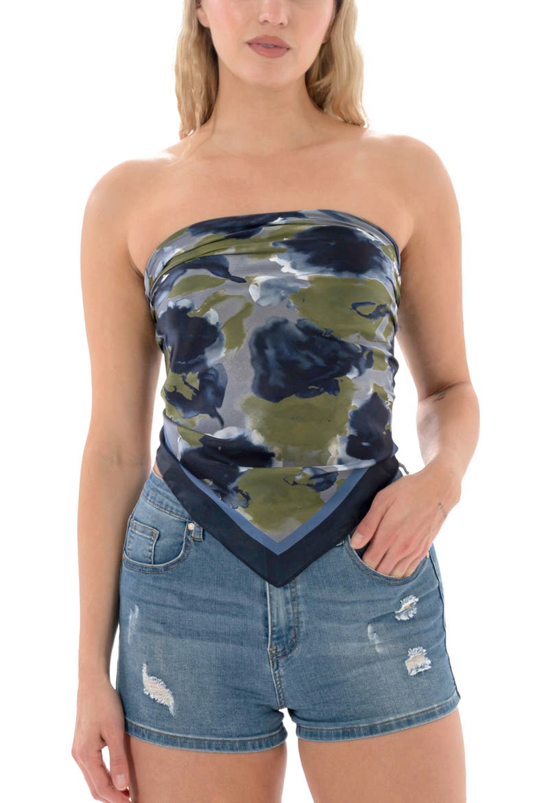 Floral Satin Square Scarf, Alternate, color, BLUE
