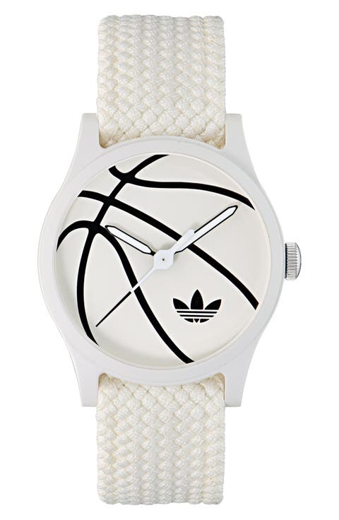 AO Style White Basketball Dial Webbing Strap Watch, 39mm