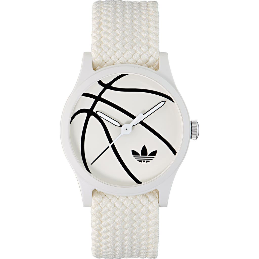 Adidas Originals Adidas Ao Style White Basketball Dial Webbing Strap Watch, 39mm In White
