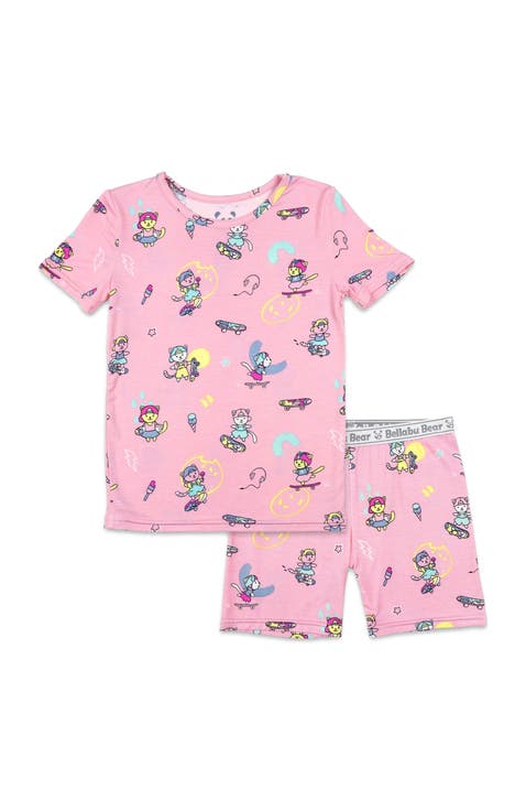 Skater Kitty Kids 2-Piece Short Sleeve & Shorts Pajama Set
