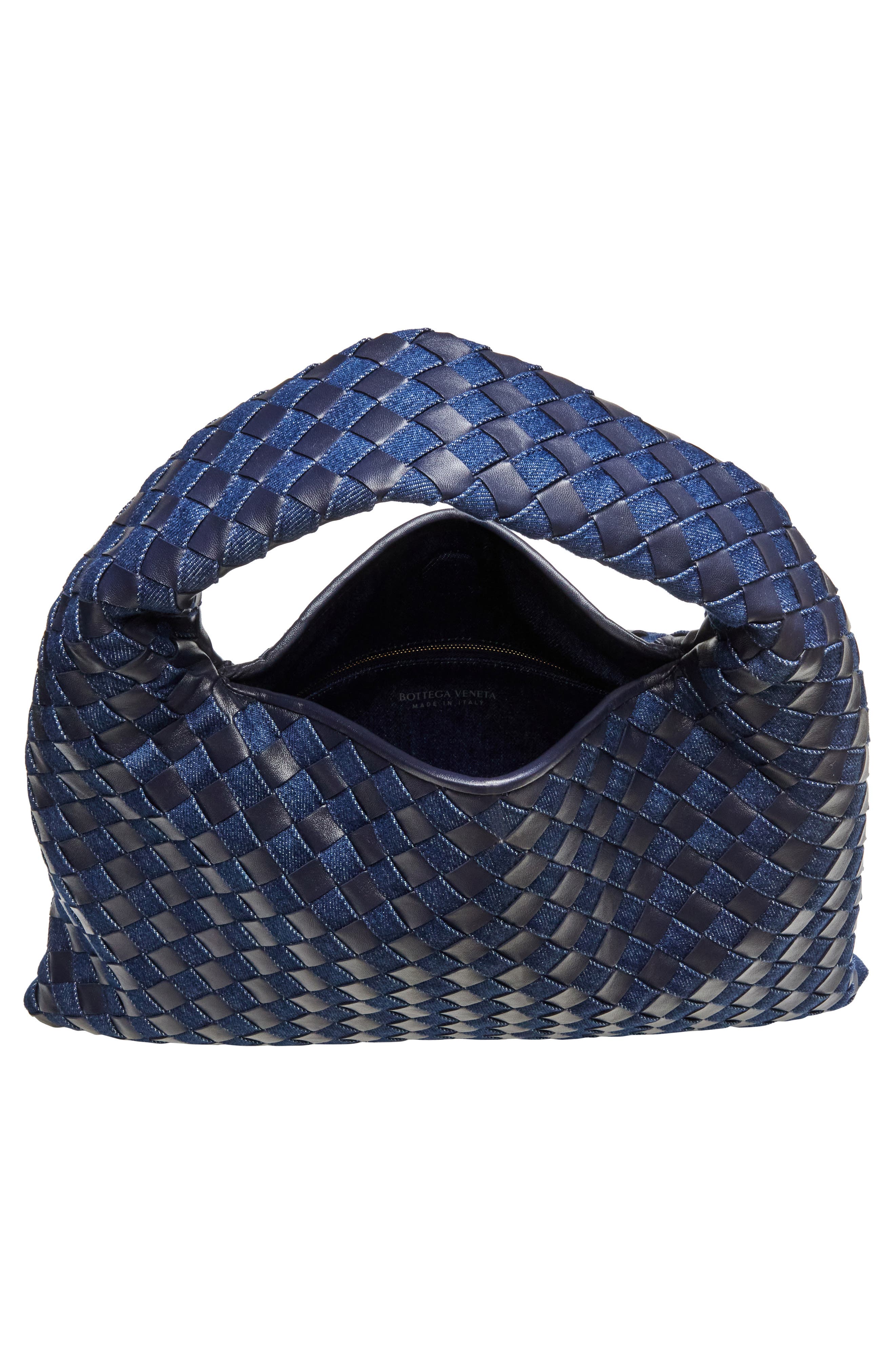 Bottega Veneta Small Hop Intrecciato Leather & Denim Hobo Bag, Alternate, color, 