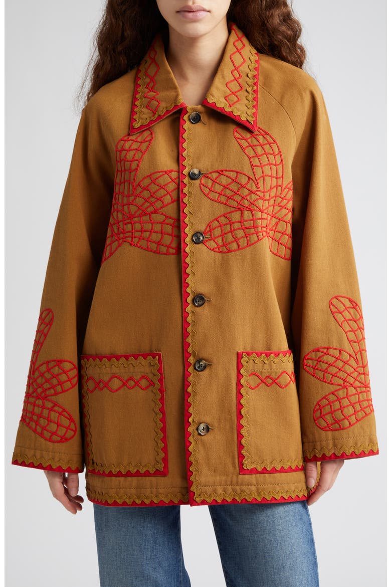 Maple Embroidered Field Coat, Main, color, BROWN RED