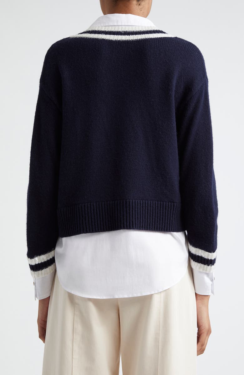 Cinq à Sept Santina Sequin Detail Layered Sweater, Alternate, color, Navy/White