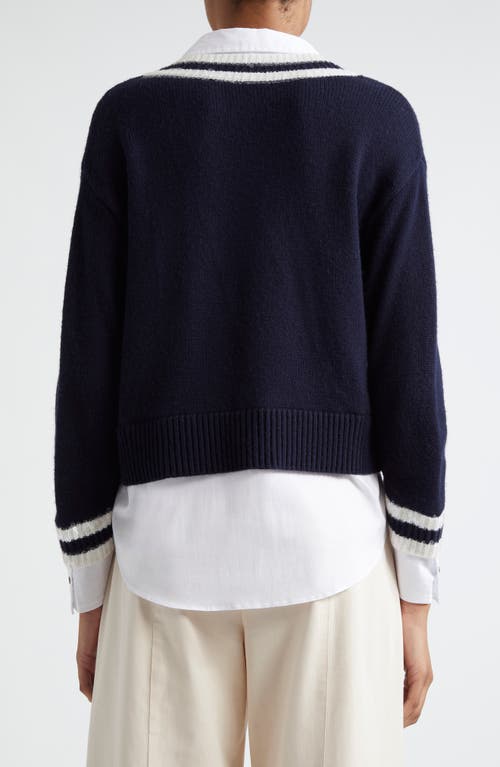 Cinq À Sept Santina Sequin Detail Layered Sweater In Navy/white