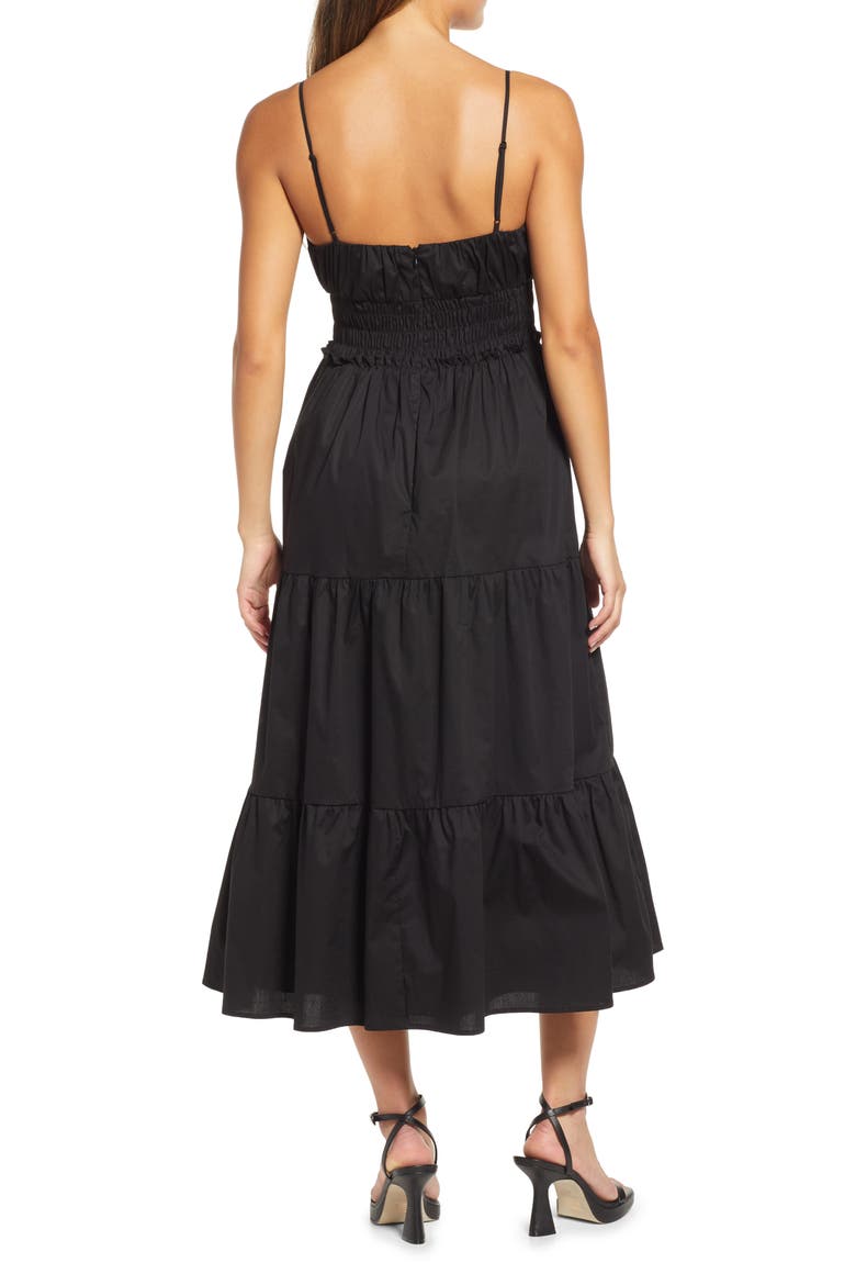 Wisteria Floral Tiered Midi Sundress, Alternate, color, BLACK