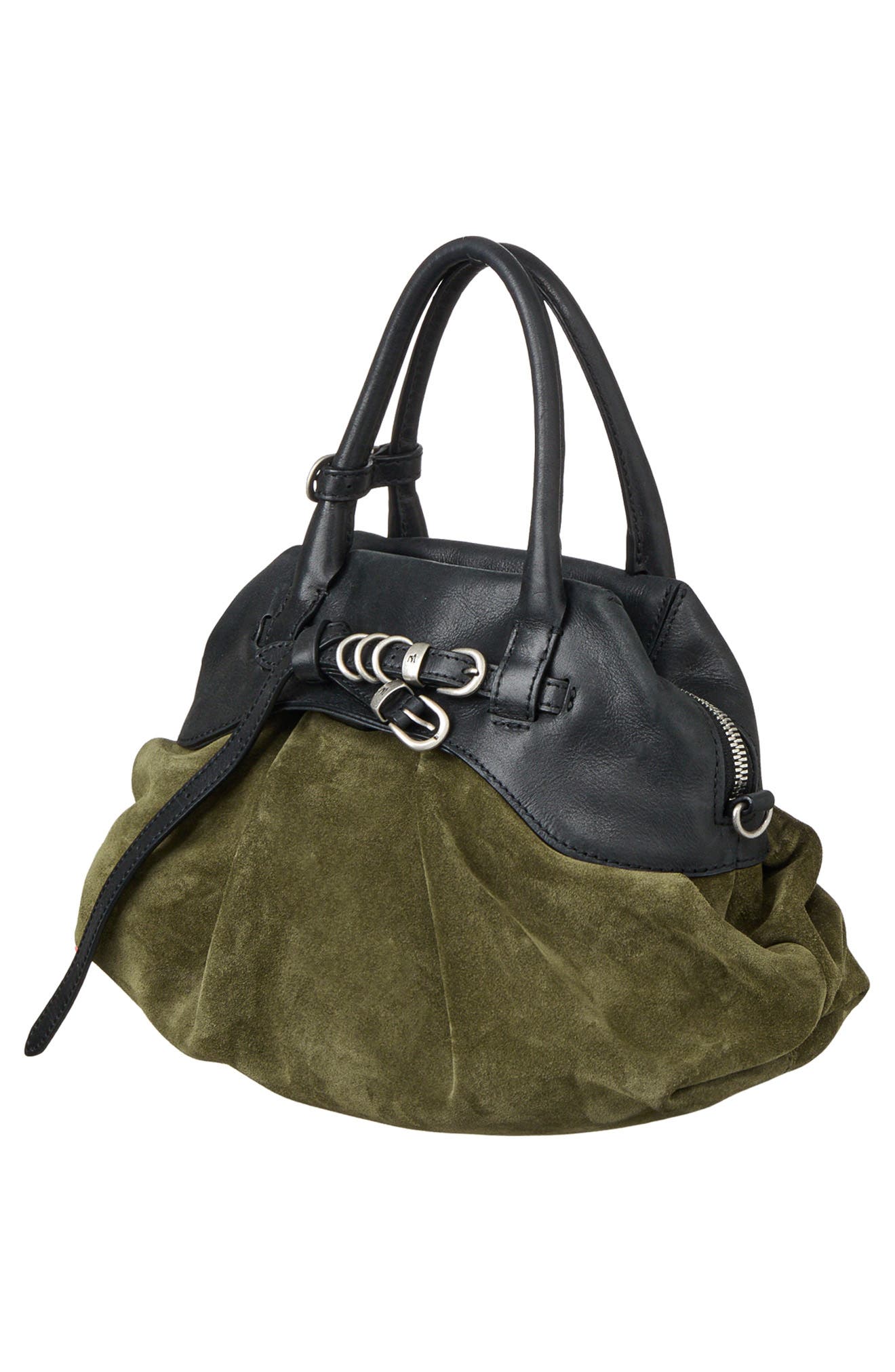 Soft Grandma Layered Mini Leather Bag, Alternate, color, BLACK PULLUP DARK OLIVE SUEDE