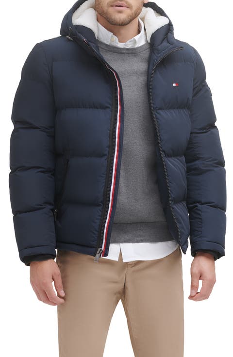 Hooded Puffer Jacket with Faux Shearling Lining