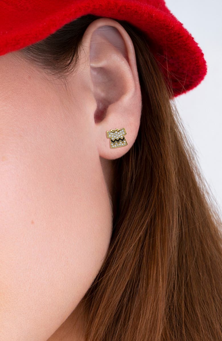 Crislu Charlie Brown Shirt Stud Earrings, Alternate, color, 18Kt Yellow Gold / Clear Stone