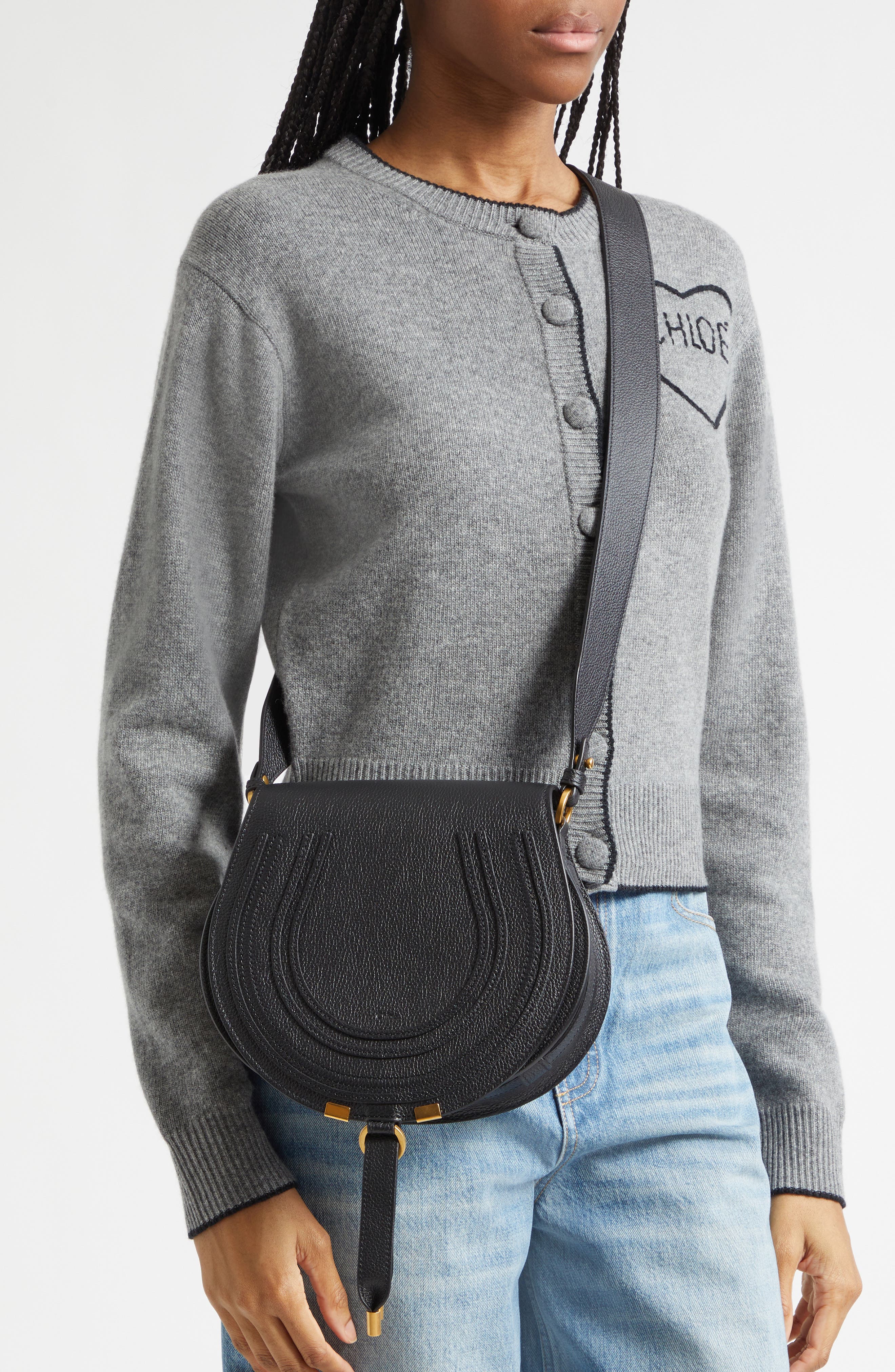 Chloé Large Marcie Leather Crossbody Bag, Alternate, color, 001 Black