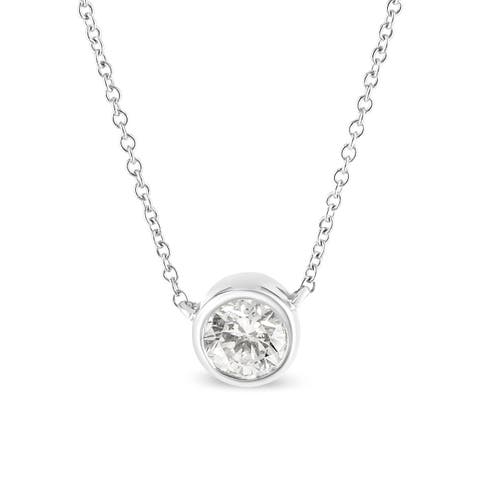10K White Gold 1/3 Cttw Round Bezel-Set Diamond Solitaire Pendant Necklace