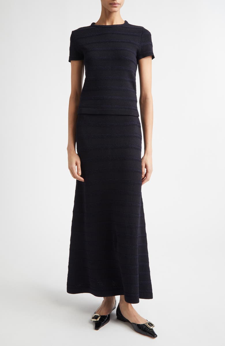 ST. JOHN Breton Stripe Wool Blend Sweater Skirt, Alternate, color, Black / Navy Multi