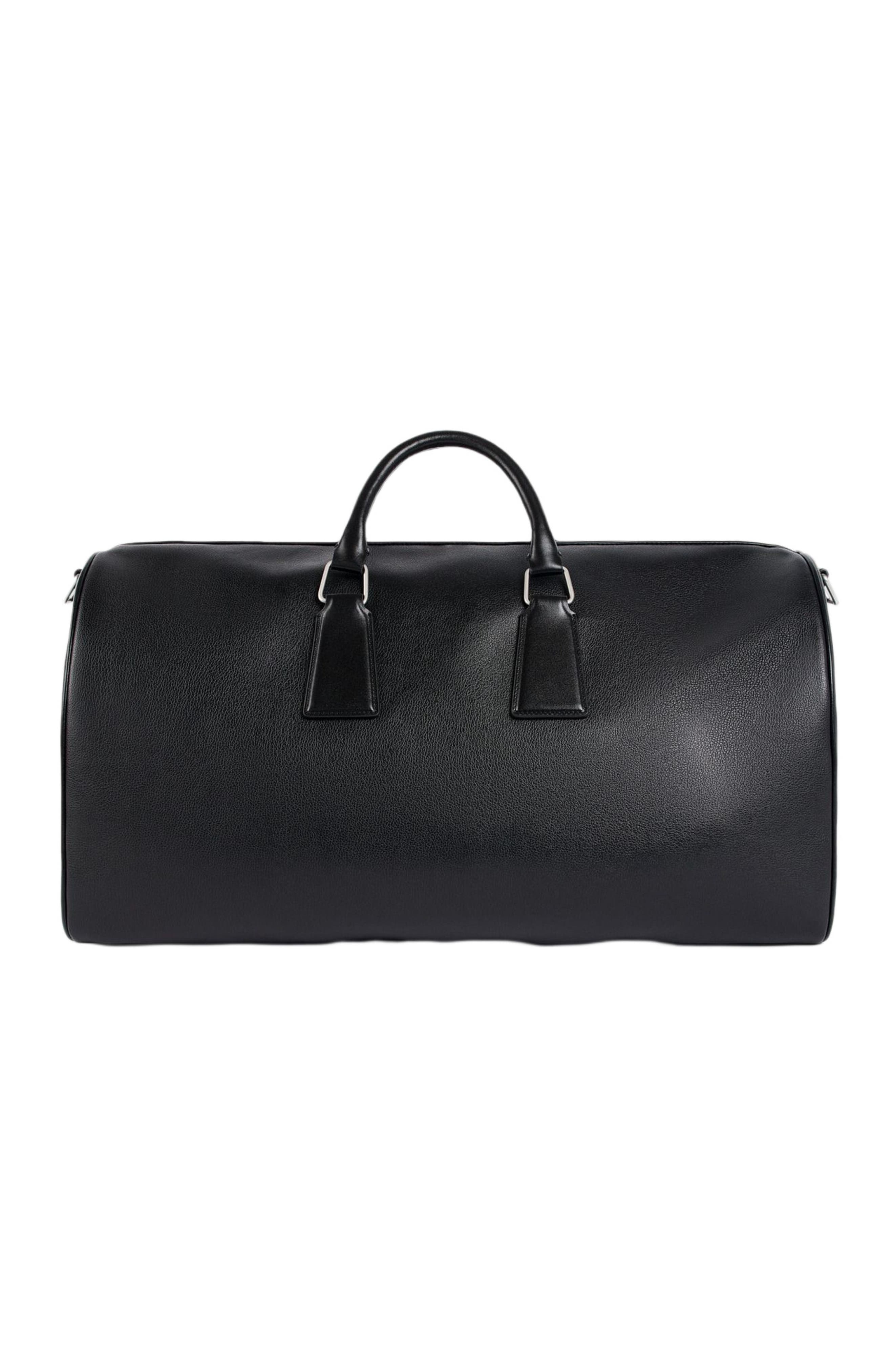 Grained leather weekend bag, Alternate, color, Black