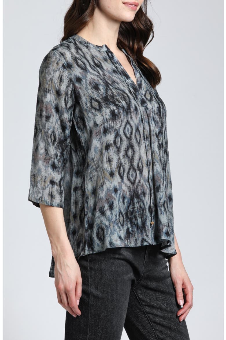 Print Tassel Split Neck Chiffon Top, Alternate, color, BLACK/GREY MULTI