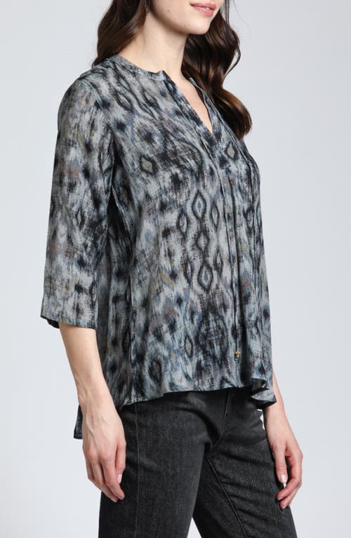 Apny Print Tassel Split Neck Chiffon Top In Black/grey Multi