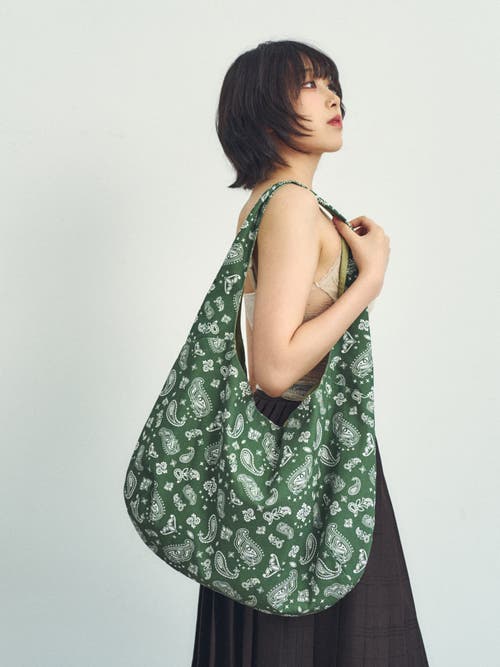 Lost Pattern Nyc "paisley" Cotton Hobo Shoulder Bag In Green