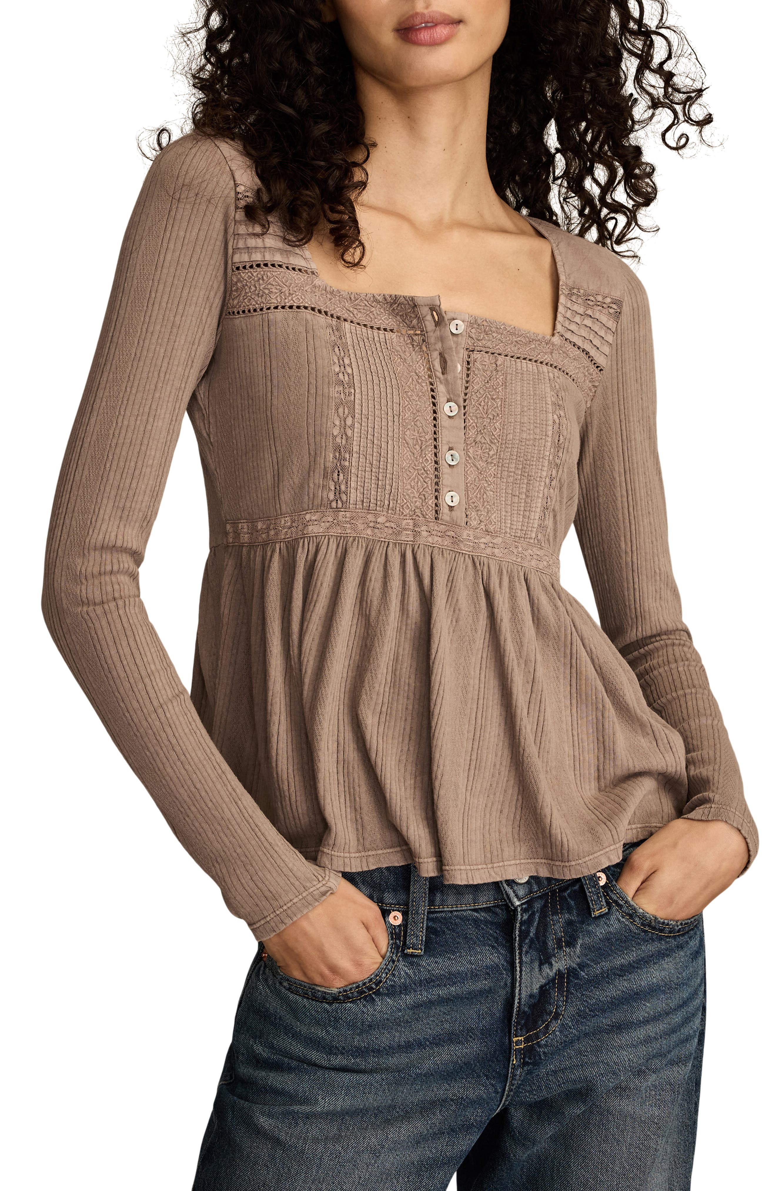 Embroidered Long Sleeve Peplum Top