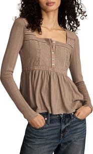 Lucky Brand Embroidered Long Sleeve Peplum Top