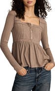 Lucky Brand Embroidered Long Sleeve Peplum Top