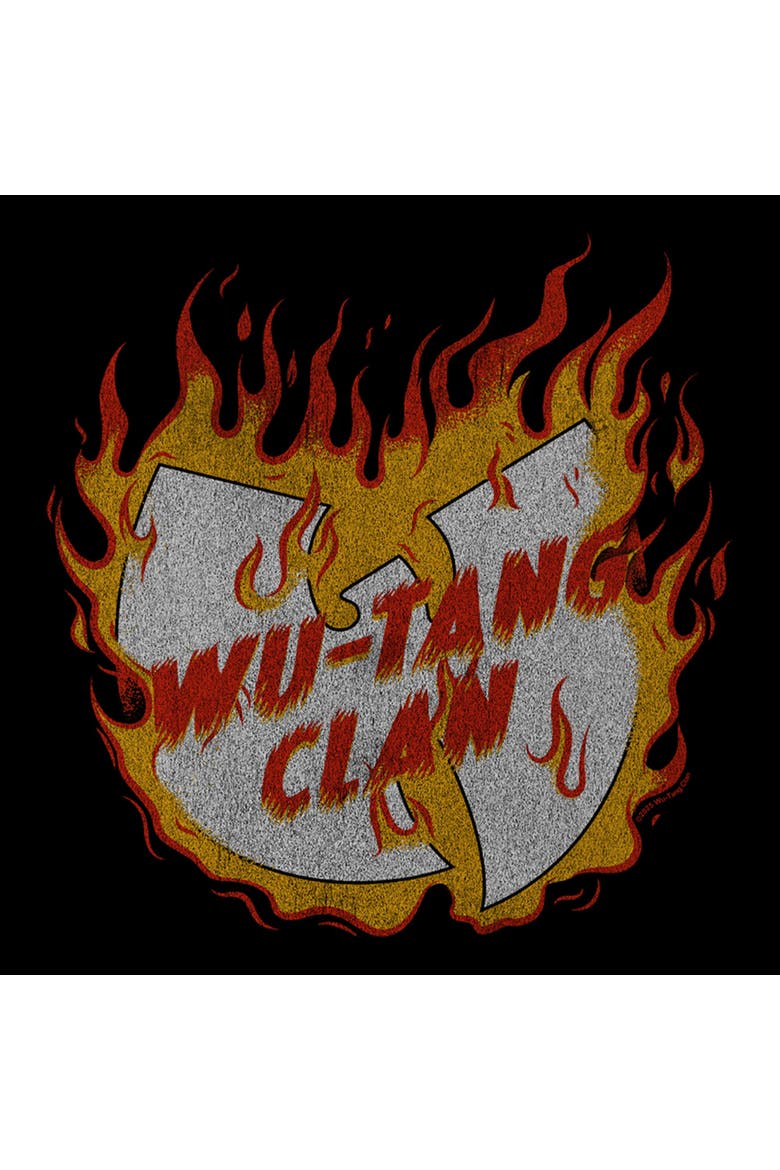 Men's Wu-Tang Clan Distressed Logo on Fire  Graphic T-Shirt, Alternate, color, Black