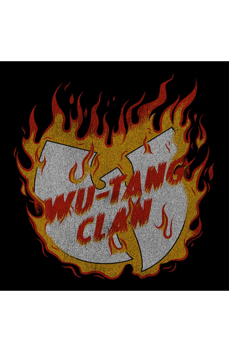 Wu-Tang Clan Men's Wu-Tang Clan Distressed Logo on Fire Graphic T-Shirt, Alternate, color, Black