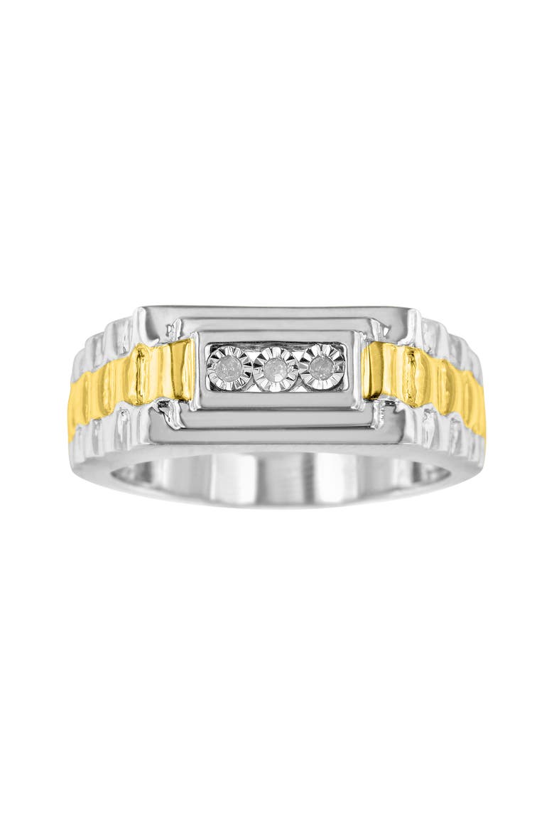 Men's 10K Yellow Gold Plated Silver Diamond Accent 3 Stone Ridged Band Ring, Alternate, color, Yellow Gold over Silver