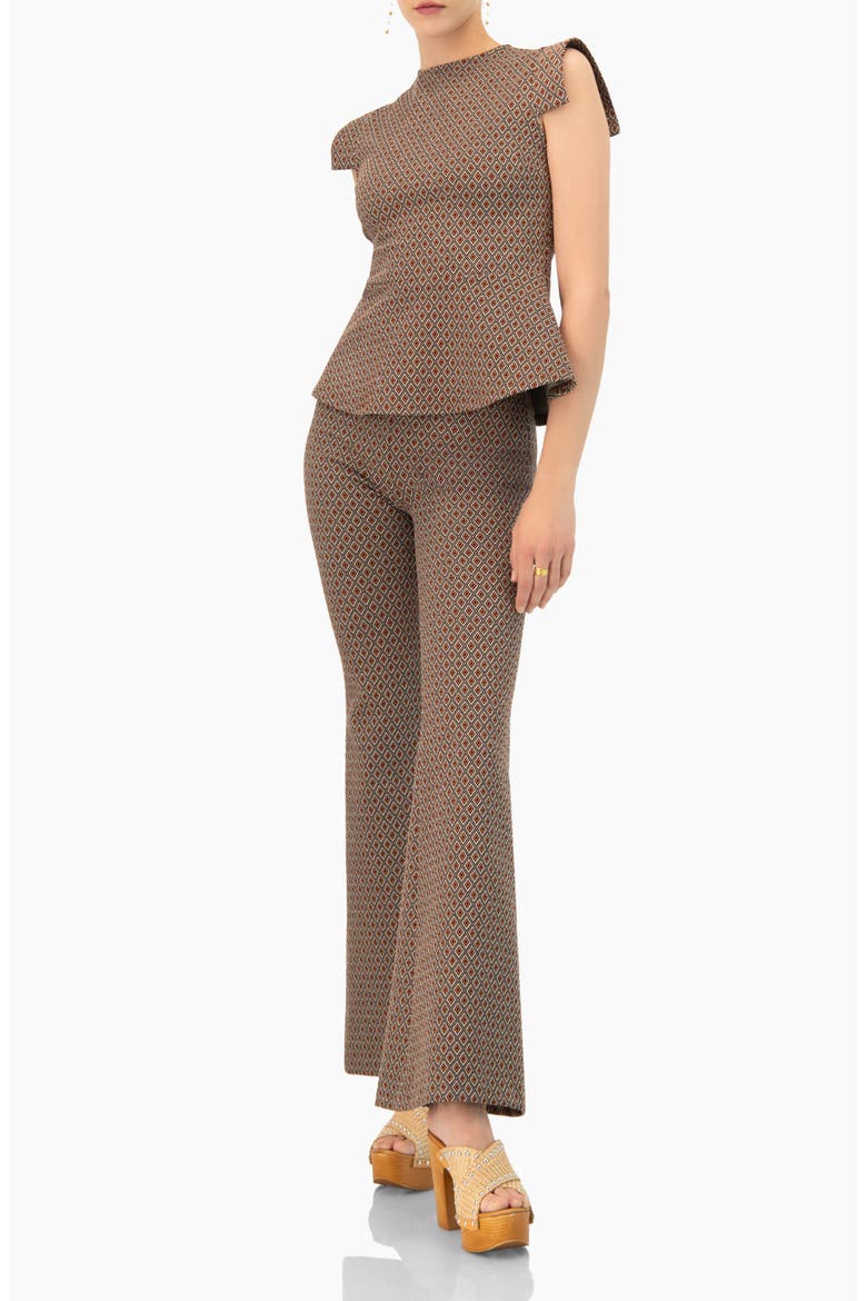 Geometric Peplum Blouse, Alternate, color, Brown