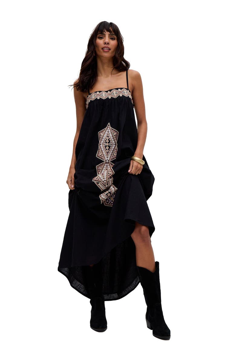 Sapphire Spaghetti Strap Embroidered Maxi Dress, Alternate, color, Black
