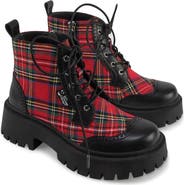 Hot Chocolate Design Red-Tartan Chunky Platform Boots