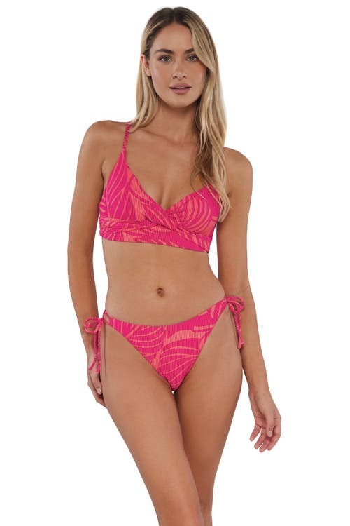 Sunsets Everlee Tie Side Bikini Swim Bottoms In Blushing Palms Sandbar Rib