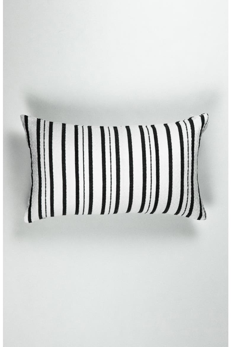 Ana Brocade Striped Handwoven Cotton Square Throw Pillow, Main, color, Black & White