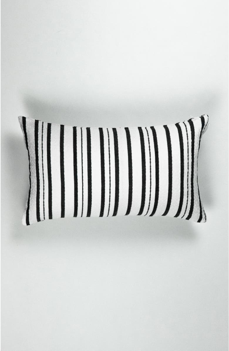 Archive New York Ana Brocade Striped Handwoven Cotton Square Throw Pillow, Main, color, Black & White