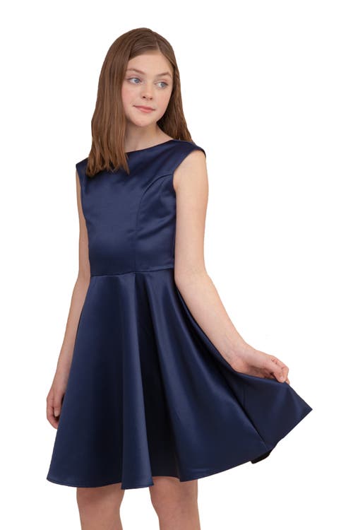 Un Deux Trois Cap Sleeve Boat Neck Dress In Longer Length In Blue