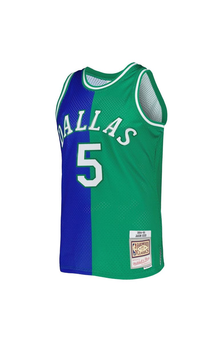 Mitchell & Ness Men's Mitchell & Ness Jason Kidd Blue/Green Dallas Mavericks Hardwood Classics 1994/95 Split Swingman Jersey, Alternate, color, 