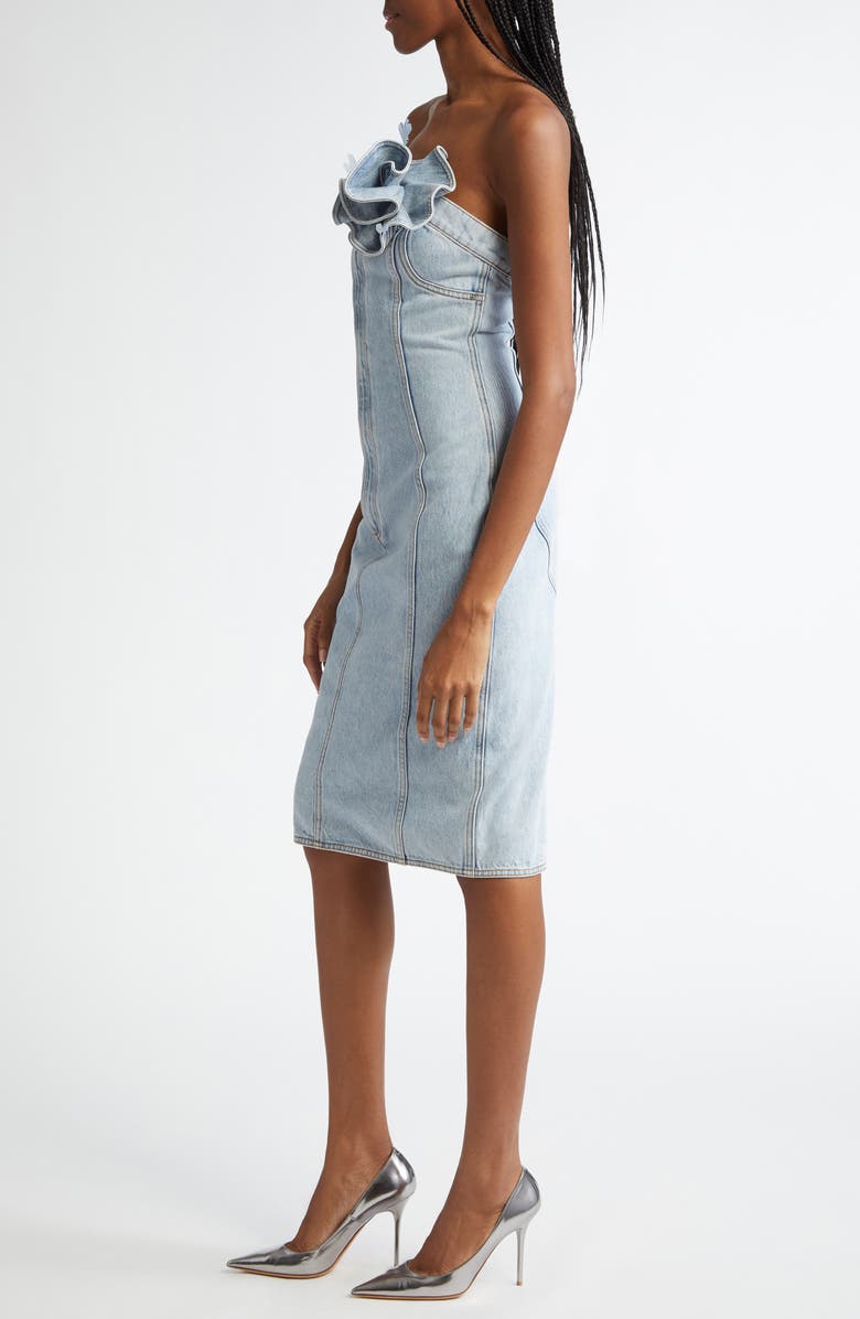 Area Flower Corsage Strapless Denim Dress, Alternate, color, 