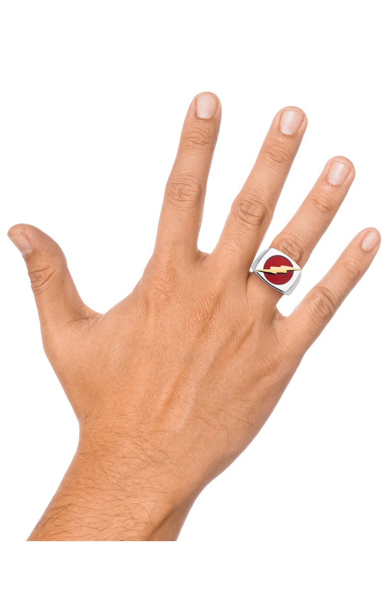 DC Comics Stainless Steel Justice League Superhero Logo Ring Jewelry, The Flash, Size 10, Alternate, color, Silver, Red