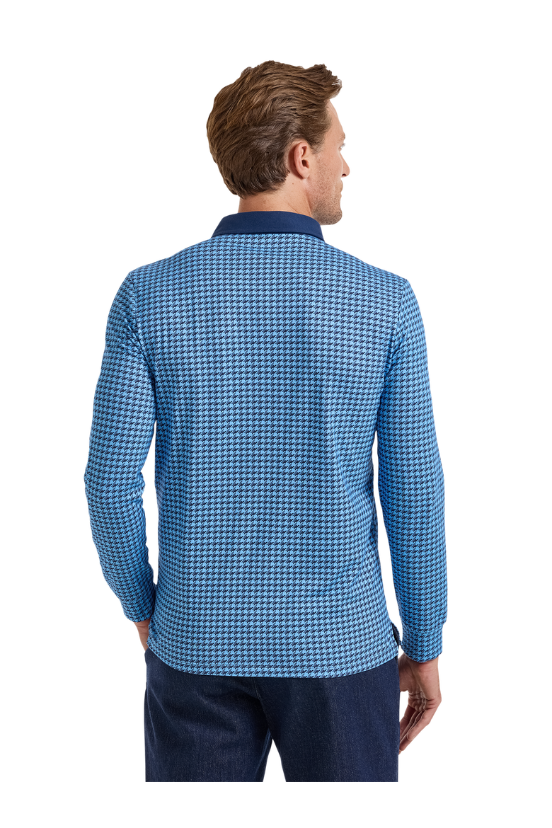 Long Sleeve Cotton Jersey 3-Button Polo With Patterned Trim, Alternate, color, Navy/Light Blue