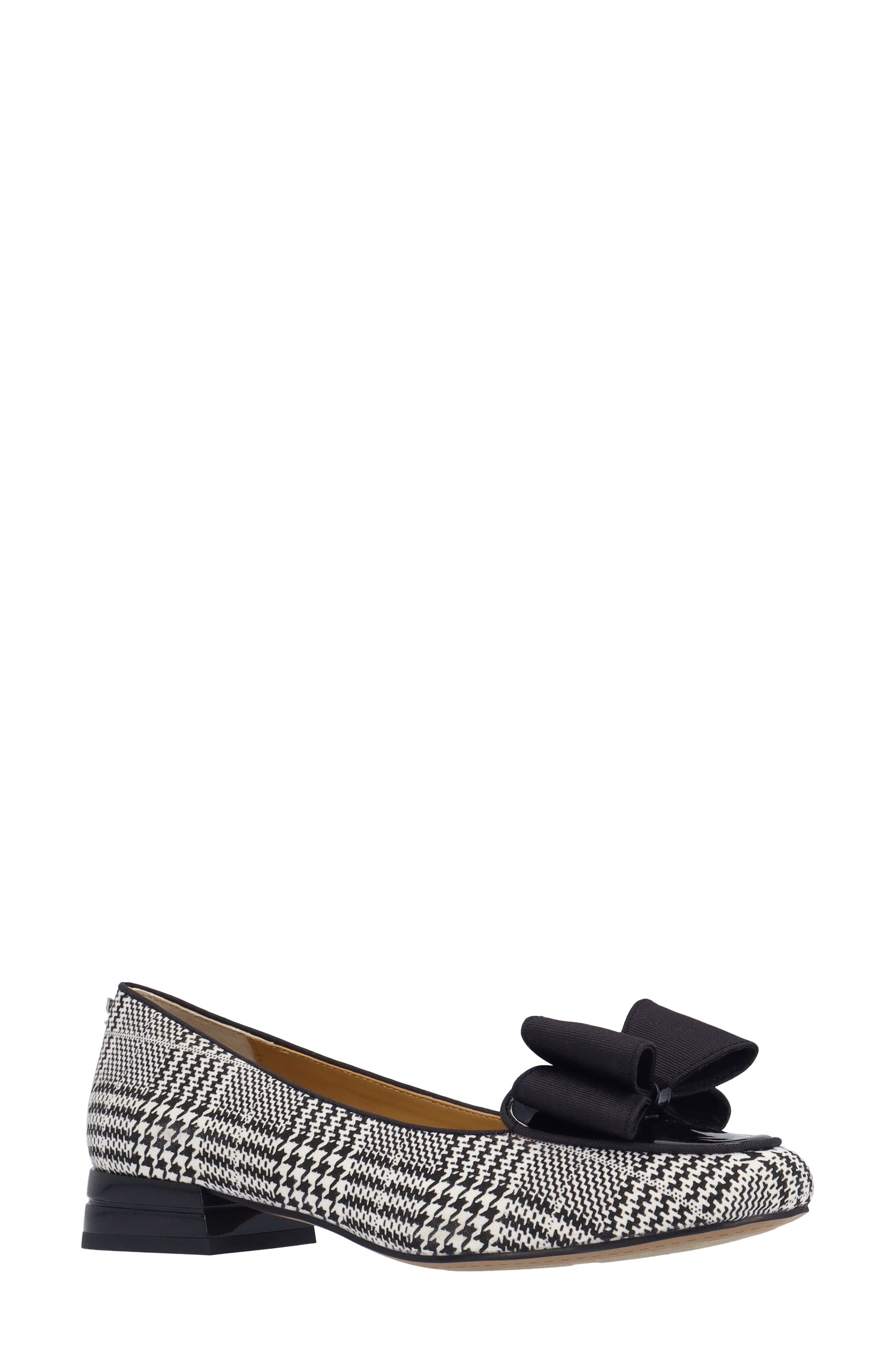 Kori Houndstooth Bow Flat, Main, color, BLACK/ WHITE