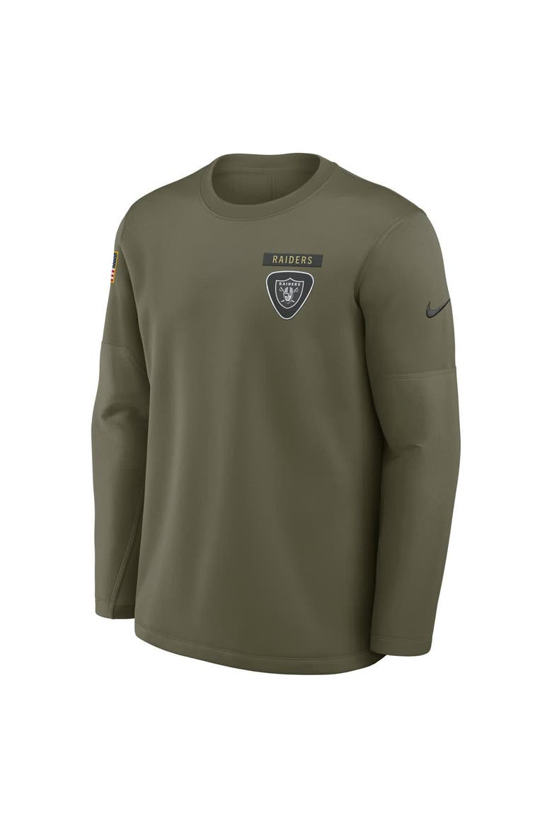 Men's Nike Olive Las Vegas Raiders 2025 Salute to Service Sideline Coaches Therma-FIT Long Sleeve Shirt, Alternate, color, Olive