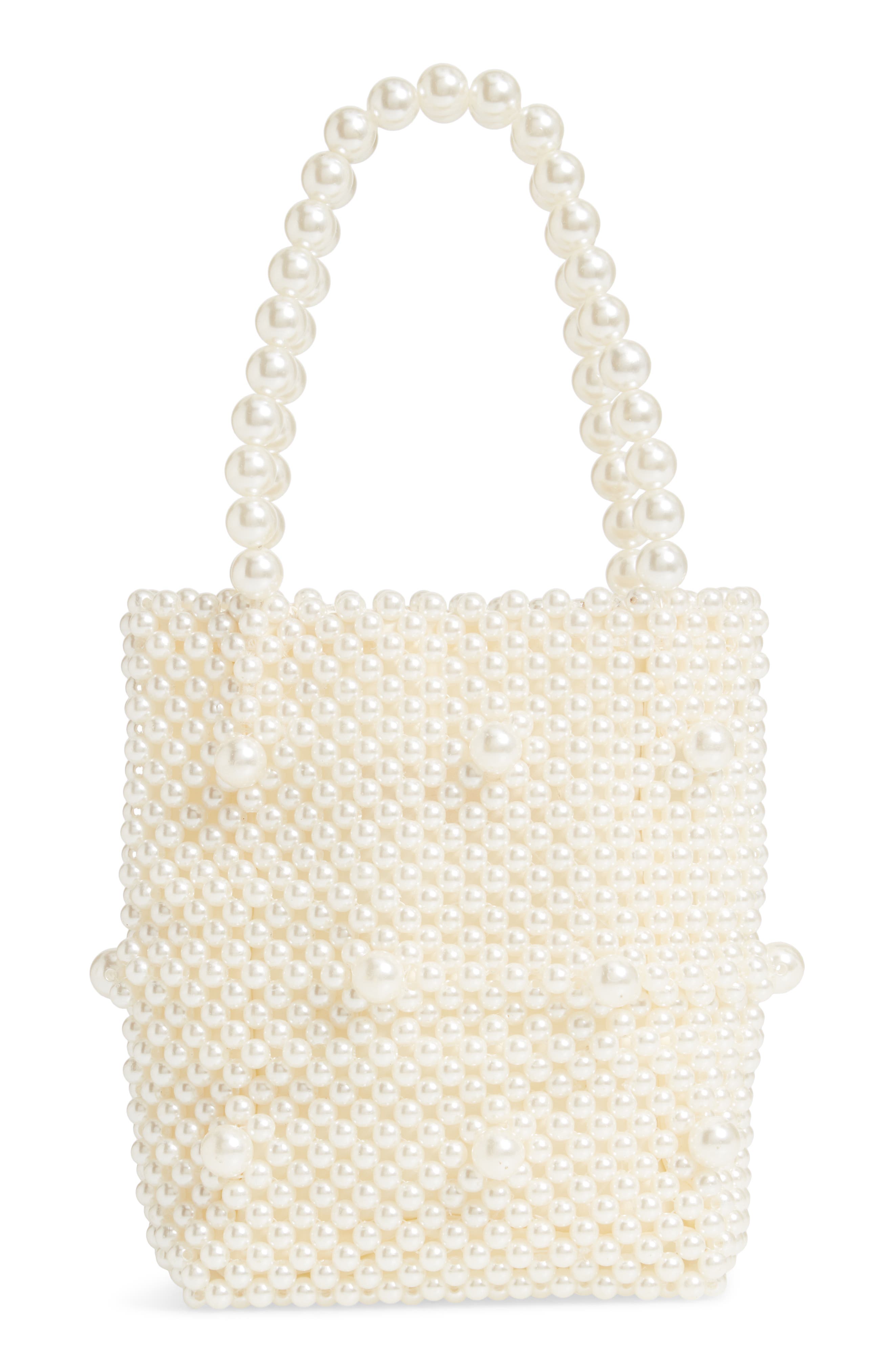 Mini Beaded Top Handle Bag, Alternate, color, IVORY PEARL