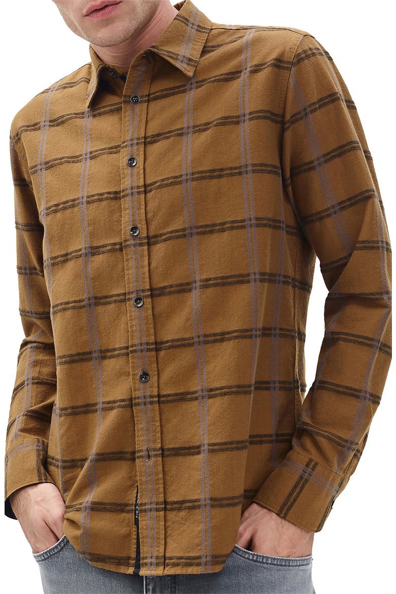 Tomlin Plaid Brushed Oxford Button-Up Shirt, Main, color, RUST
